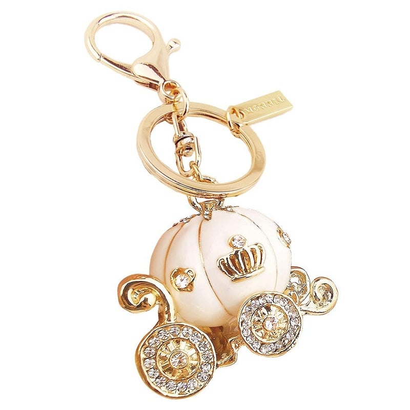 MONNEL Bling White Princess Pumpkin Carriage Crystal Lobster Claps Keychain MZ881-2 - Image 1
